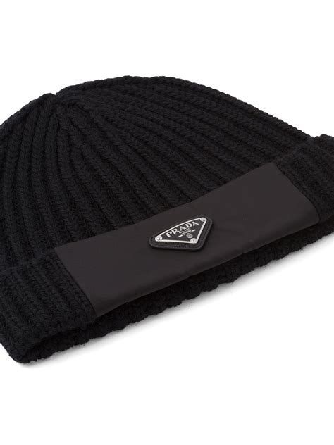 prada logo rib-knit beanie hat|Prada men's hats.